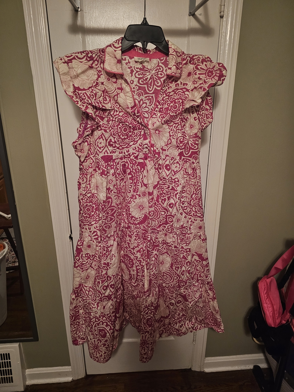 Umgee Pink and Cream Floral Ruffle Dress